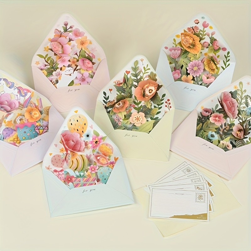 TEMU 6 Assorted Pop-up 3d Greeting Cards Holiday Designs, Handmade Greeting Cards With Flowers, Thank You Cards, Commemorative Cards - Birthday,