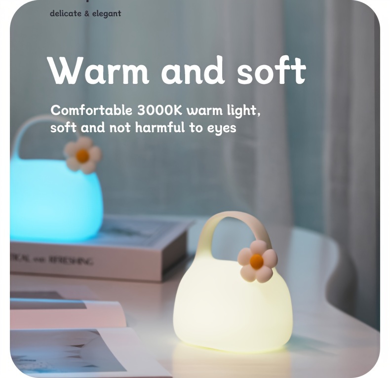 1pc modern rechargeable floral handbag night light for bedroom touch control adjustable brightness usb powered portable led bedside lamp with detachable flower details 4