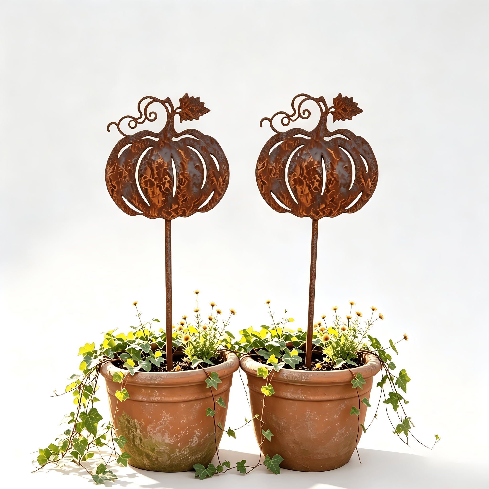 TEMU 【2D Flat】 [2D Flat] Rostige Kürbis Metall Gartenstecker 2 Stück, Herbst Thanksgiving Gartendeko für Blumentopf