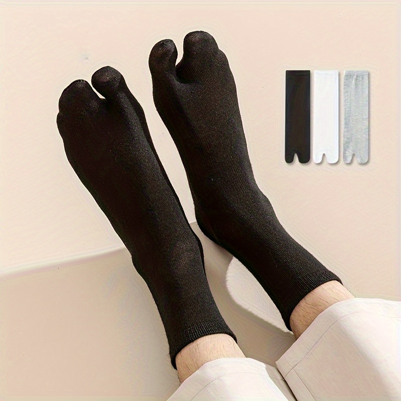 

3pcs Men's Split Toe Socks - Breathable, , White & Gray, Hc, Personality