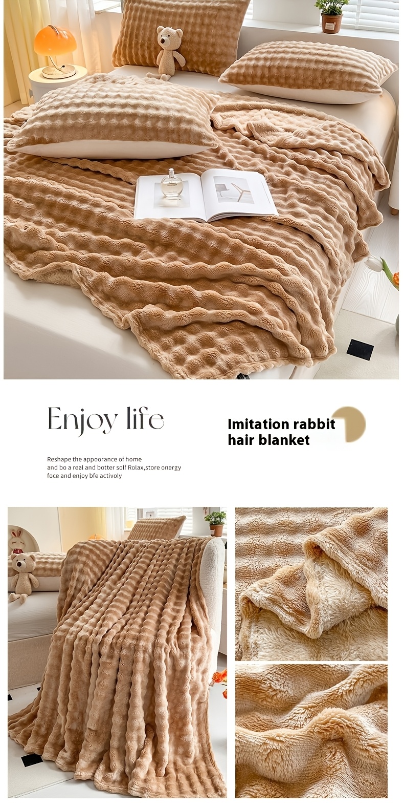 1pc ultra   fleece blanket contemporary style warm   ideal for sofa office bed camping travel plush throw cozy flannel knit fabric   polyester   250 300gsm details 4