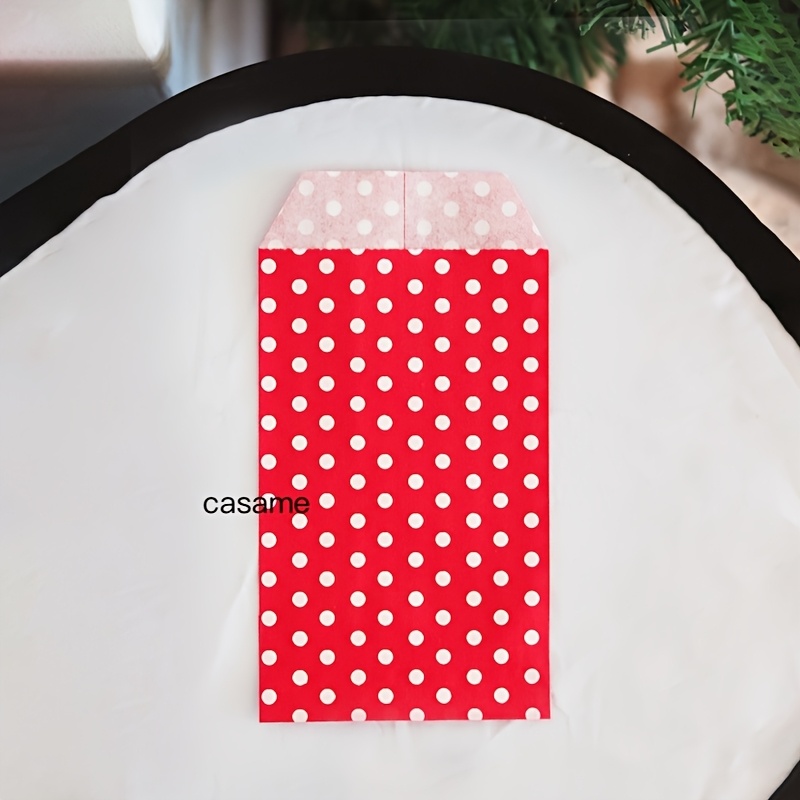 E-shop 50 Stück 8x15 cm Bunte Kraftpapierbeutel mit Weißem Punktmuster – Kleine Geschenktüten für Hochzeiten, Partys, Events und Einzelhandel –