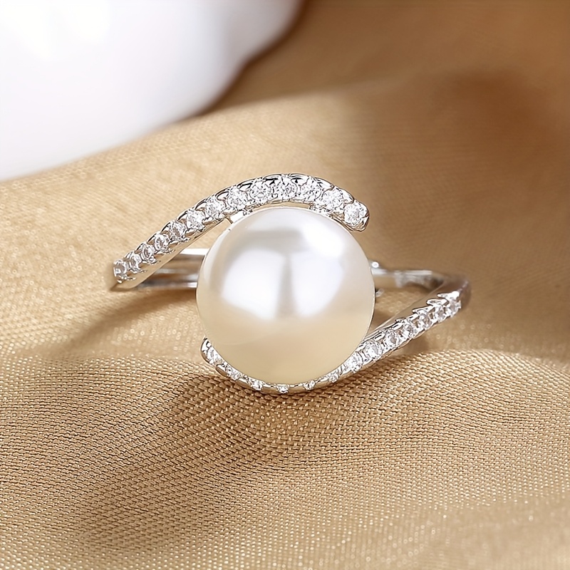 Open ring organic single with imitation pearl and zirconia - perfect jewelry, artistic jewelry, expensive jewelry. Mom - no box included, cute ring