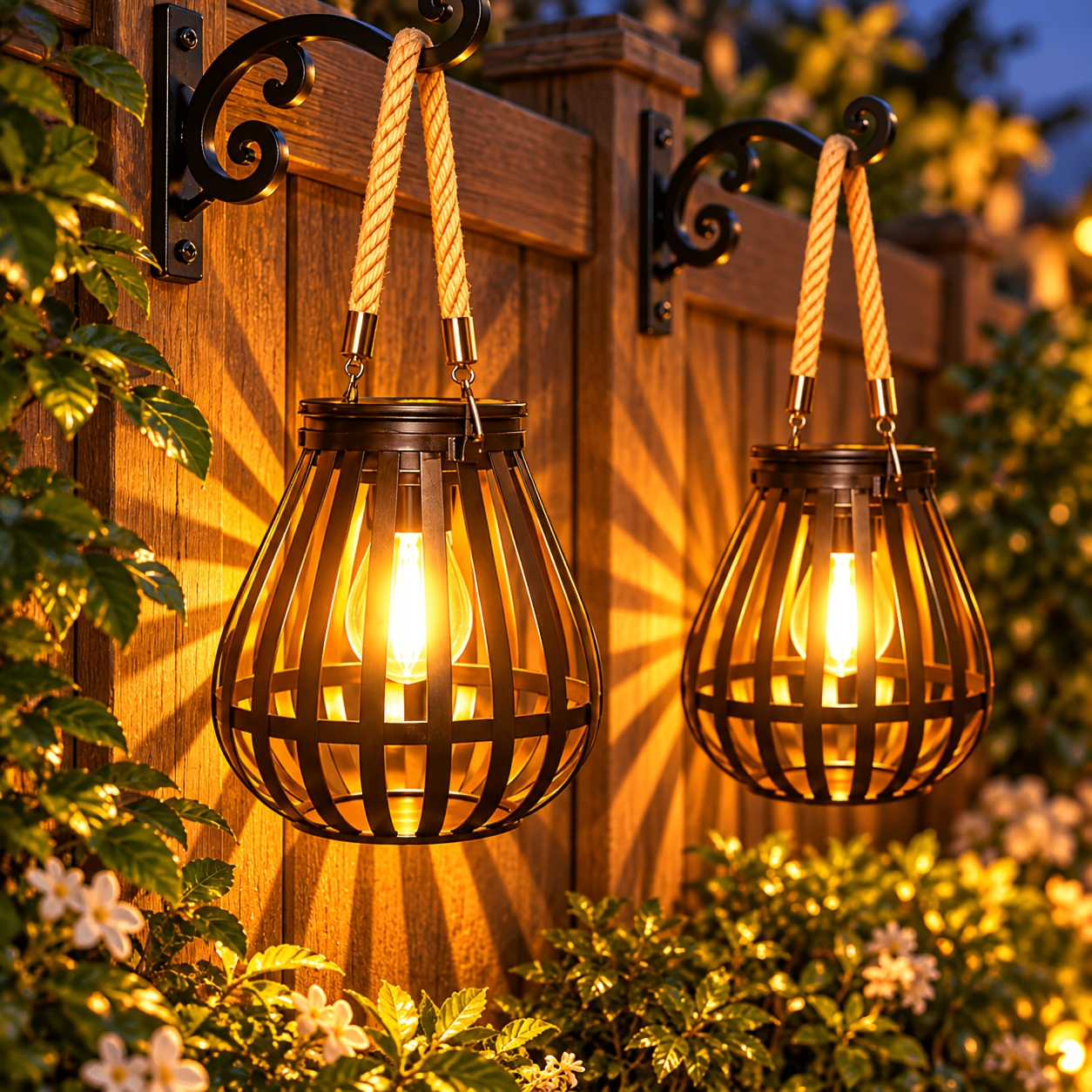 Image of 2 Pack Solar Outdoor Lights Garden, Metal Hanging Solar Lantern Outdoor With Larger Led Bulb, Solar Lights Outdoor For Patio Lawn Balcony Yard Garden Decoration