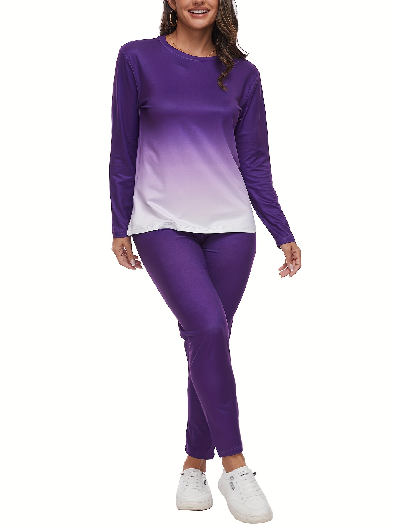 Women'S Fashion Gradient Long Sleeve Crew Neck Sweatshirt and Leggings Set