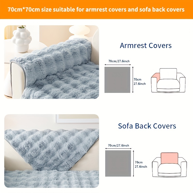 TEMU 1pc Winter Thickened Plush Sofa Cover, Faux Rabbit Sofa Cover, Fluffy Anti-slip Sofa Cover Bedroom Office Living Room Furniture Decor