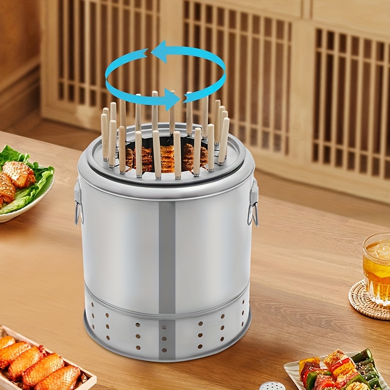 Heavy-Duty Stainless Steel BBQ Grill with Lid - Commercial/Home Use, Holds 22/30 Skewers, Portable Outdoor/Indoor Grill for Camping, Backyard, Restaurants - Compatible with Charcoal & Gas - Easy Assembly Required, Grills for Cooking, Outdoor Grilling, Sturdy Handles, Skewer Holder, Restaurant Owners