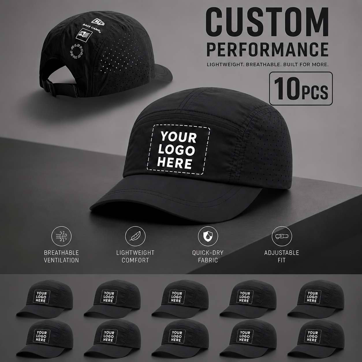 TEMU Pack Of 10 Customizable Quick-dry Baseball Caps With Personalized Text, Photos, Or Logos. Stylish And Comfortable Headwear Suitable For Casual