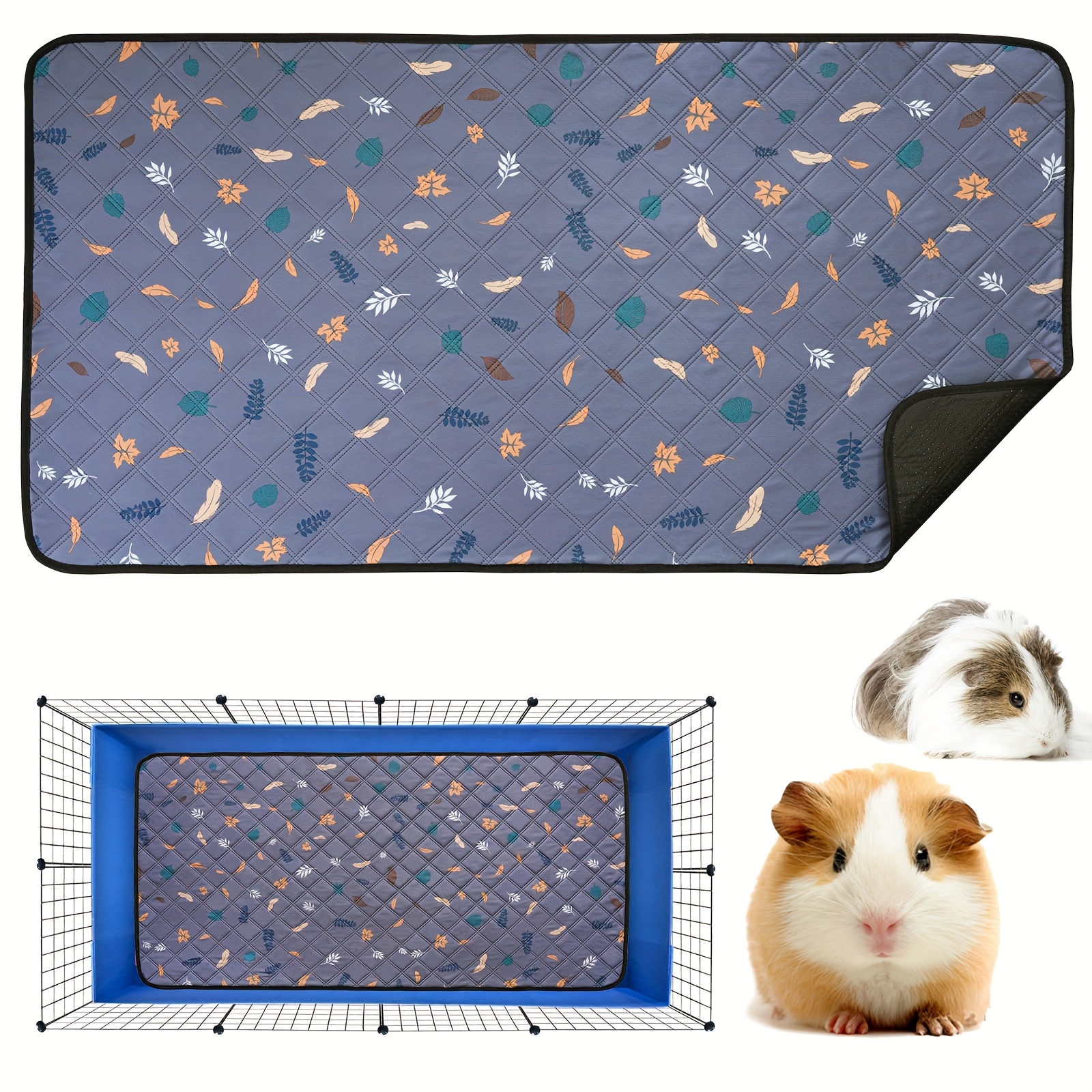 Reusable Washable Guinea Pig Cage Mat Waterproof Super Absorbent Non-Slip  Small Animal Bedding with Colorful Leaf Print, x for