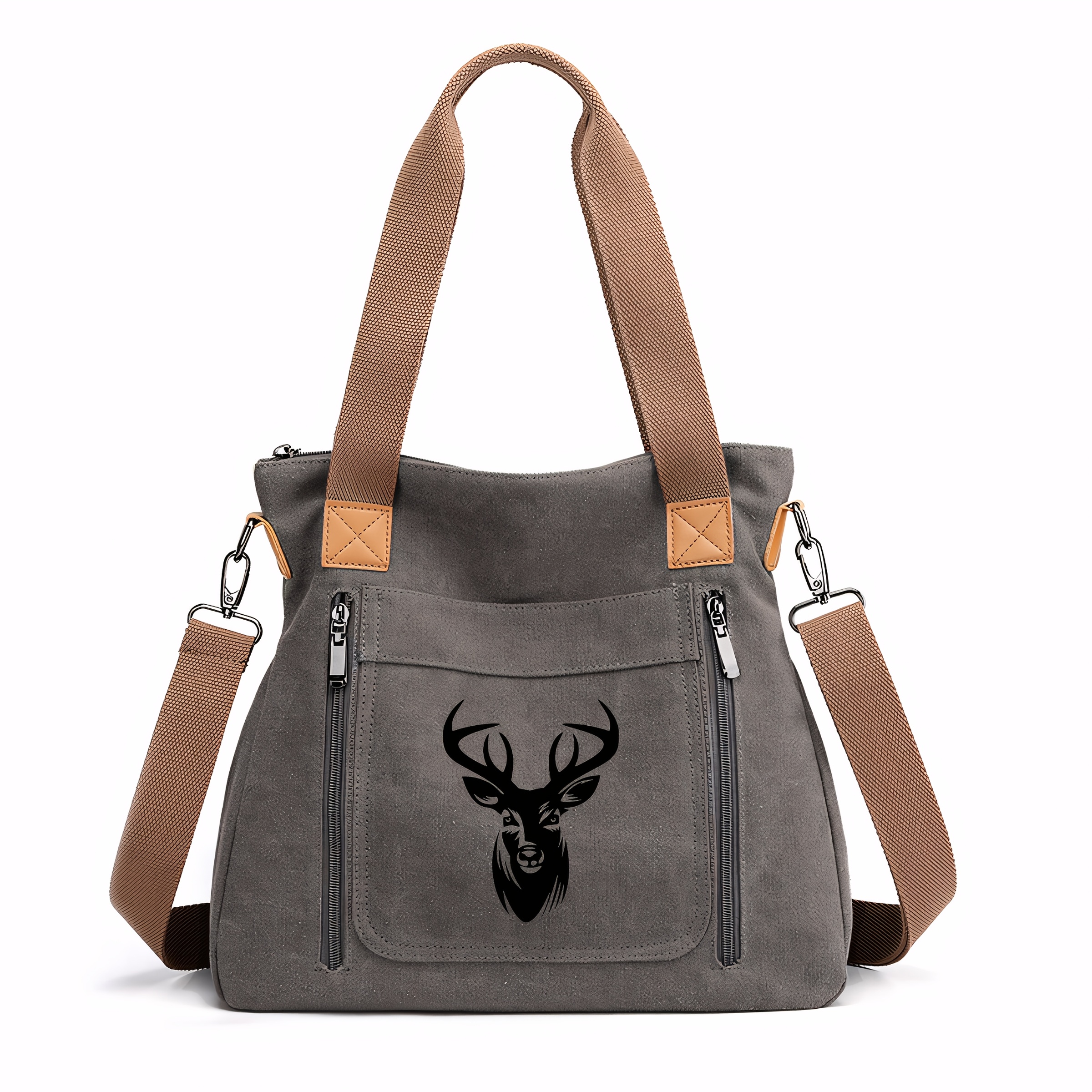 E-shop Eine Tote Bag mit großem Fassungsvermögen und einem Hirschkopfmuster, eine stilvolle bedruckte Umhängetasche, eine leichte
