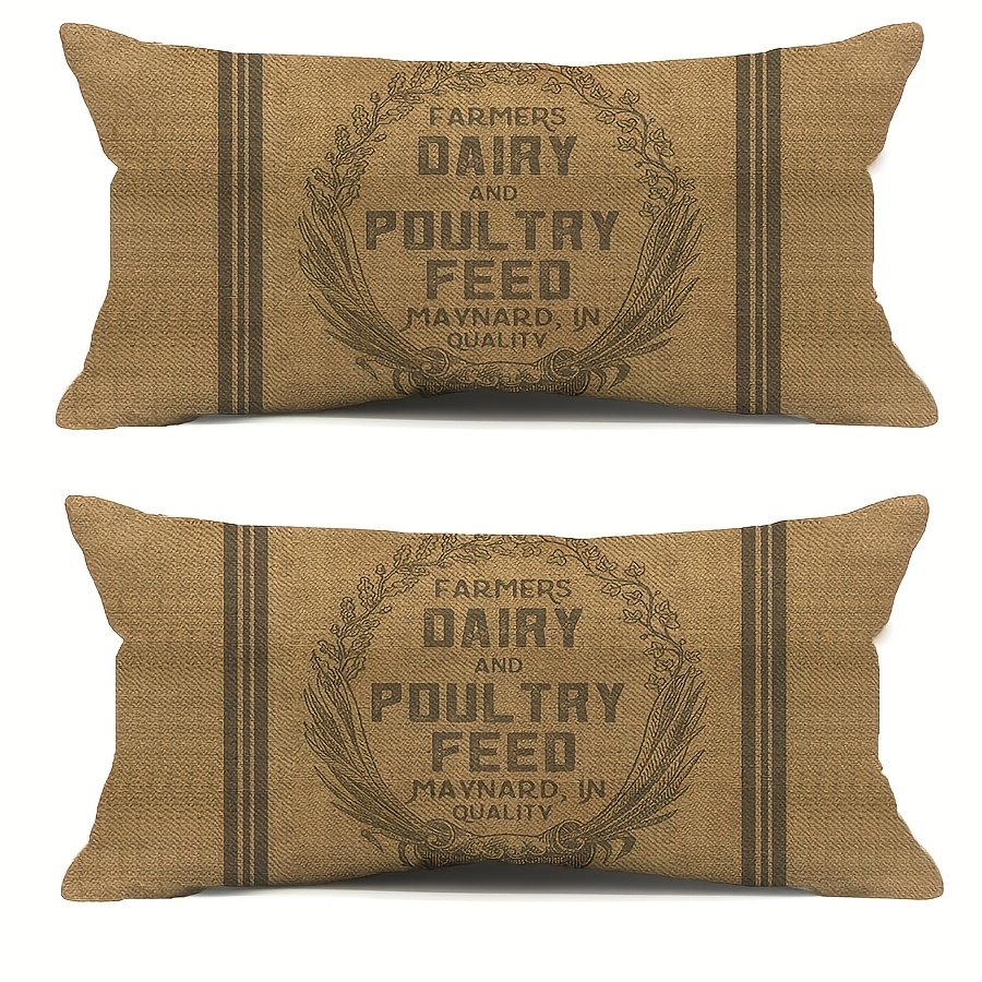 TEMU 2pcs Linen Style Pillowcases, Flat Print, Outdoor Decorative Lumbar Cushion Covers, Suitable For Sofa And Bench Decoration, Pillow Inserts Not