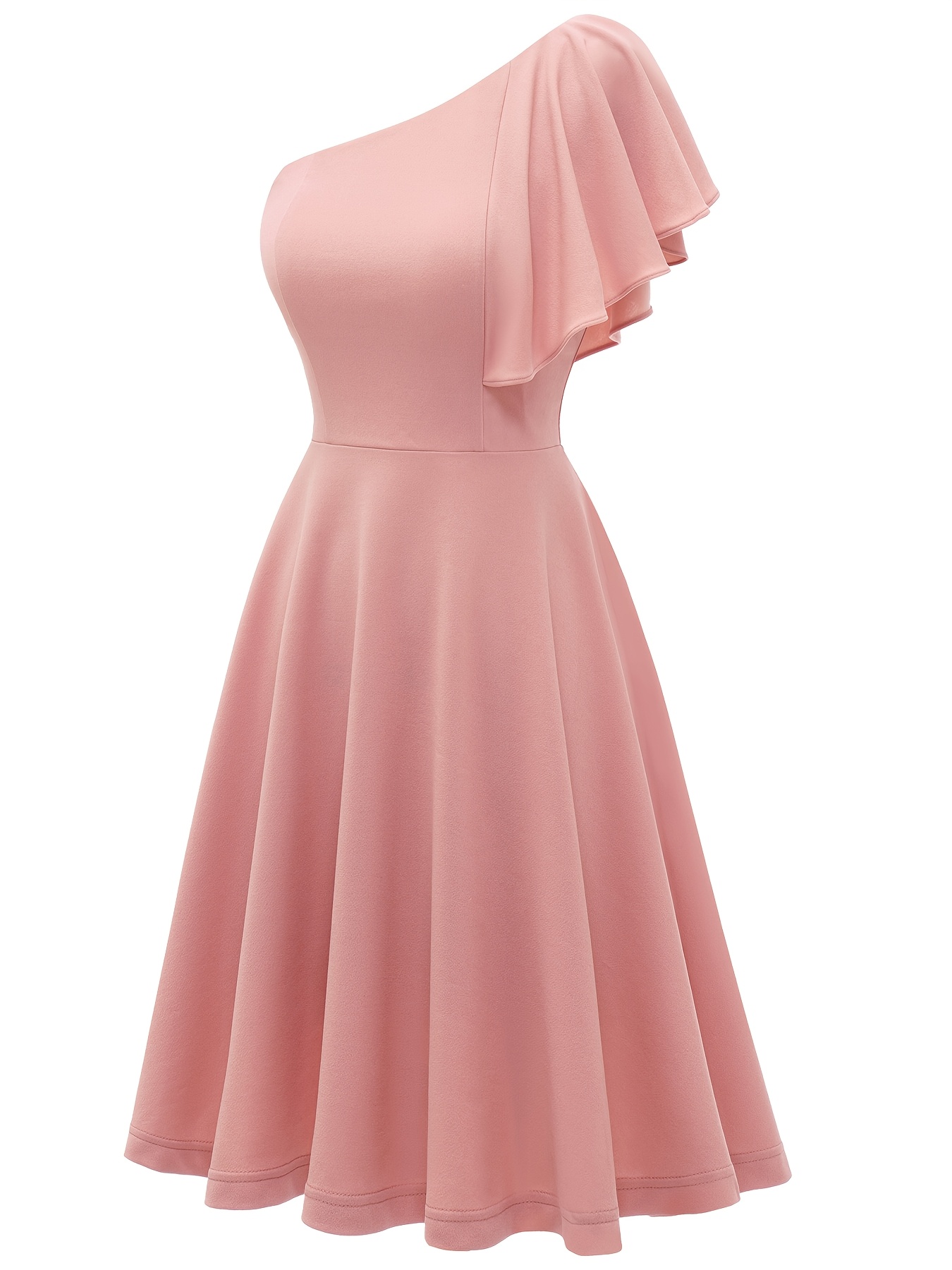 blp7058 ladies one shoulder elegant knee length ruffle - Temu