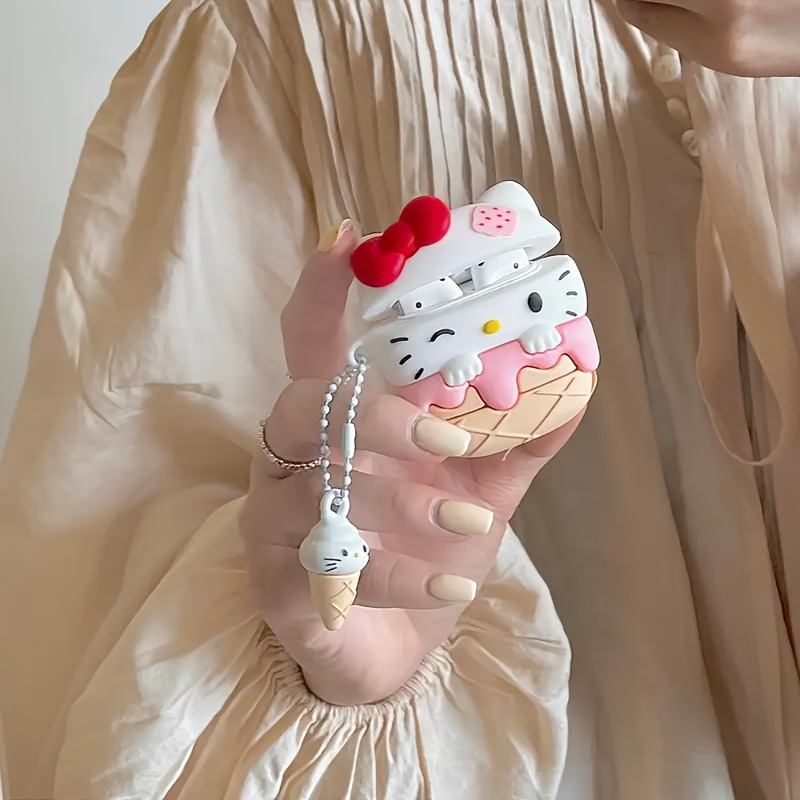 

A Cute Cartoon Earphone Storage Box With A Keychain, Anti-fall And , Suitable For Hello Kitty Ice Cream-shaped Silicone Protective Case For Airpods Pro