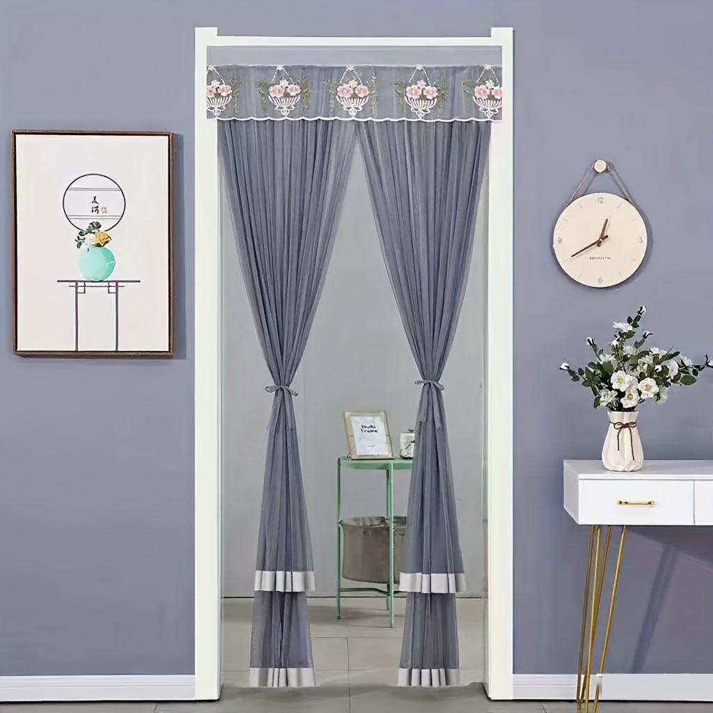 [2d Door Curtain] No-drill Installation Door Curtain Spring Summer Autumn Fly Screen Double Yarn Double Opening Lace Sheer Curtain Bedroom Home Partition Curtain
