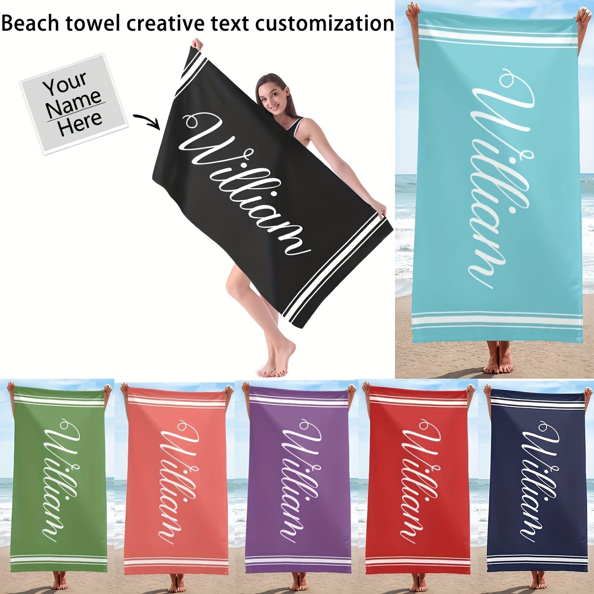 

1pc Customized Beach Towel, Personalized Beach Blanket, & Quick-drying Swimming Towel, Suitable For Beach Swimming Outdoor Camping Travel, Ideal Beach