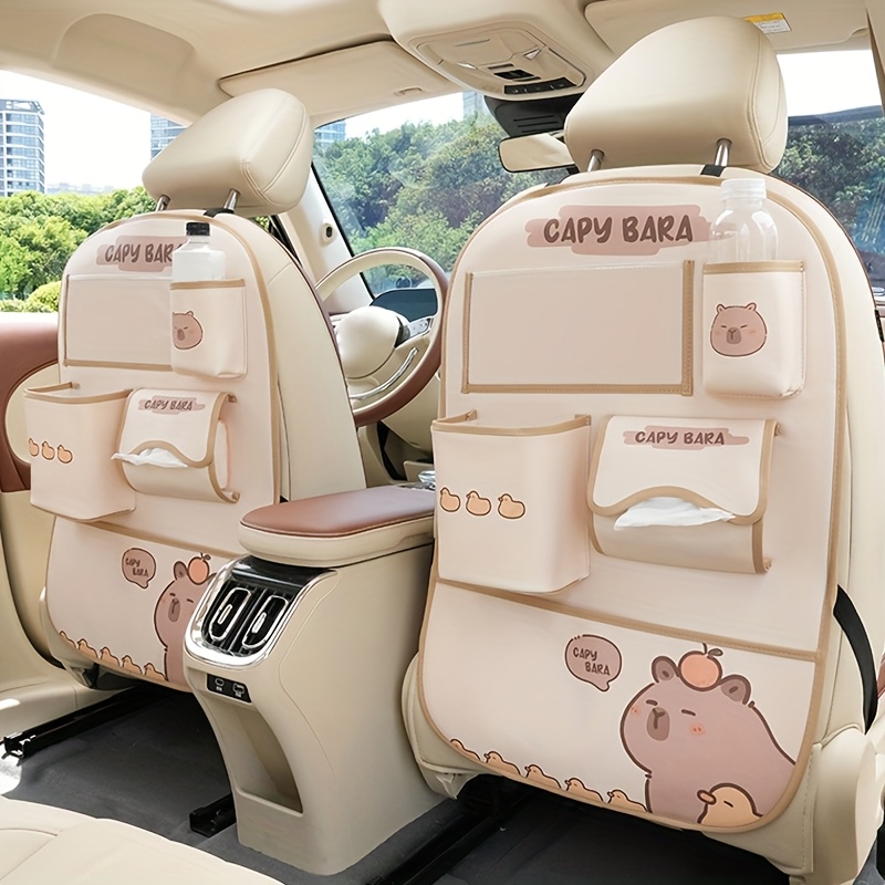 

Family-friendly, Cute Capybara Car - Adjustable, Multi-functional Storage Bag With Kick-proof Leather, Ideal For Clutter Control & Dirt Protection