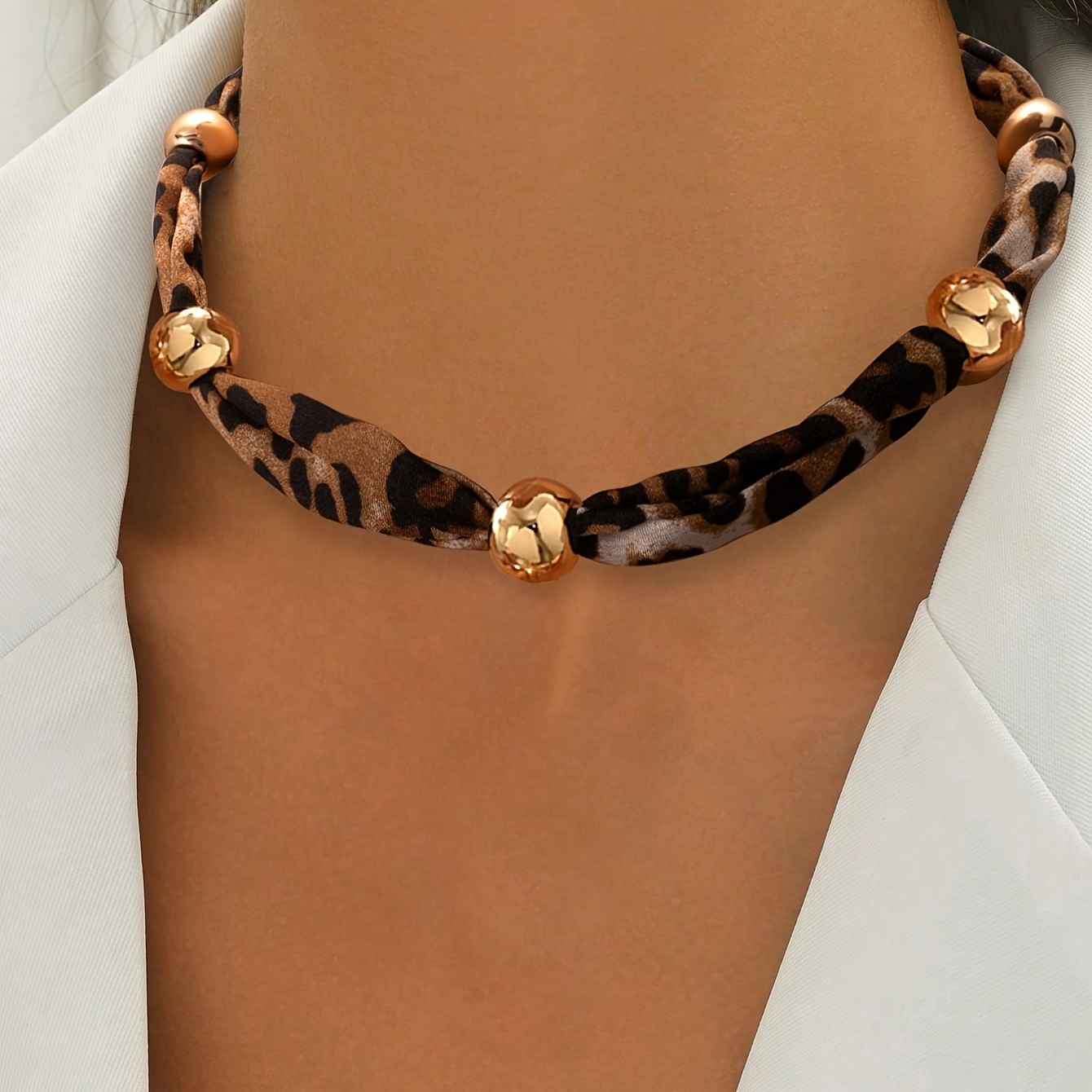 A Vintage Bohemian Leopard Print Spherical Necklace, Wear, Dates, Parties, And As A Gift For Women