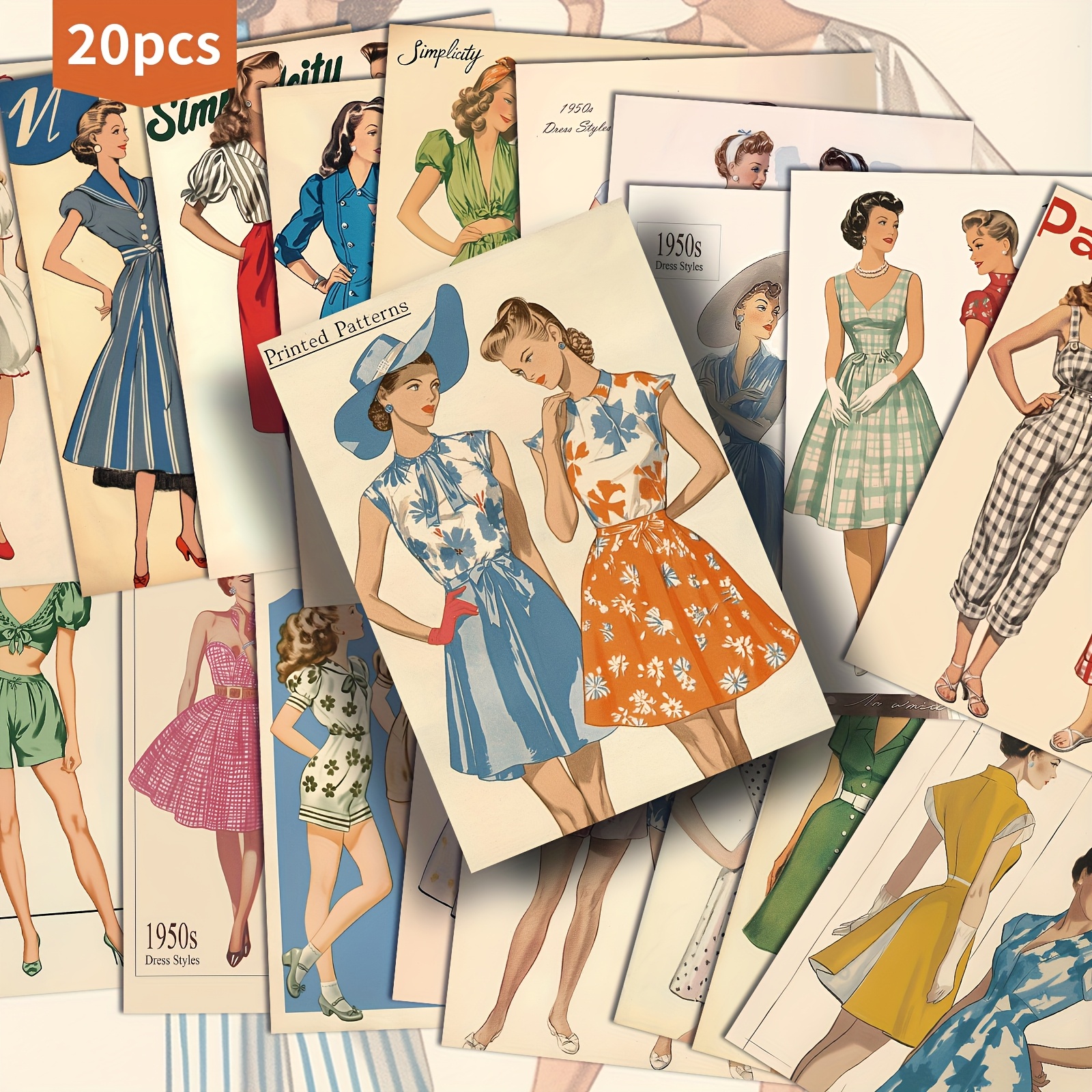 TEMU 20-pack Asstss Vintage Women's Summer Postcards - 4x6 Inch Retro Pinup Illustrations, 1940s-1950s , Junk Journal Paper For Scrapbooking,