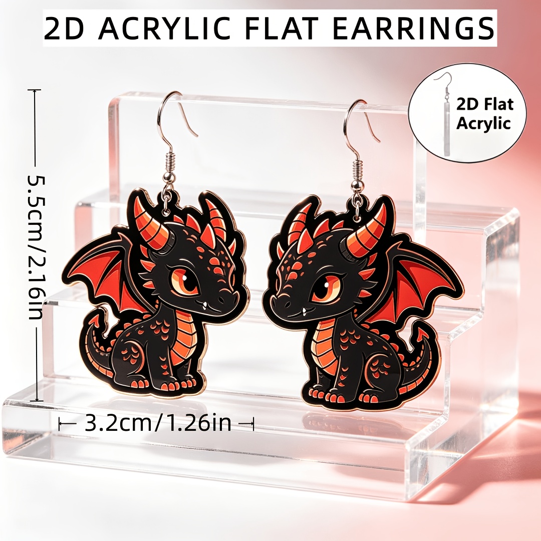 Cute Black Red Dragon Acrylic Dangle Earrings for Women