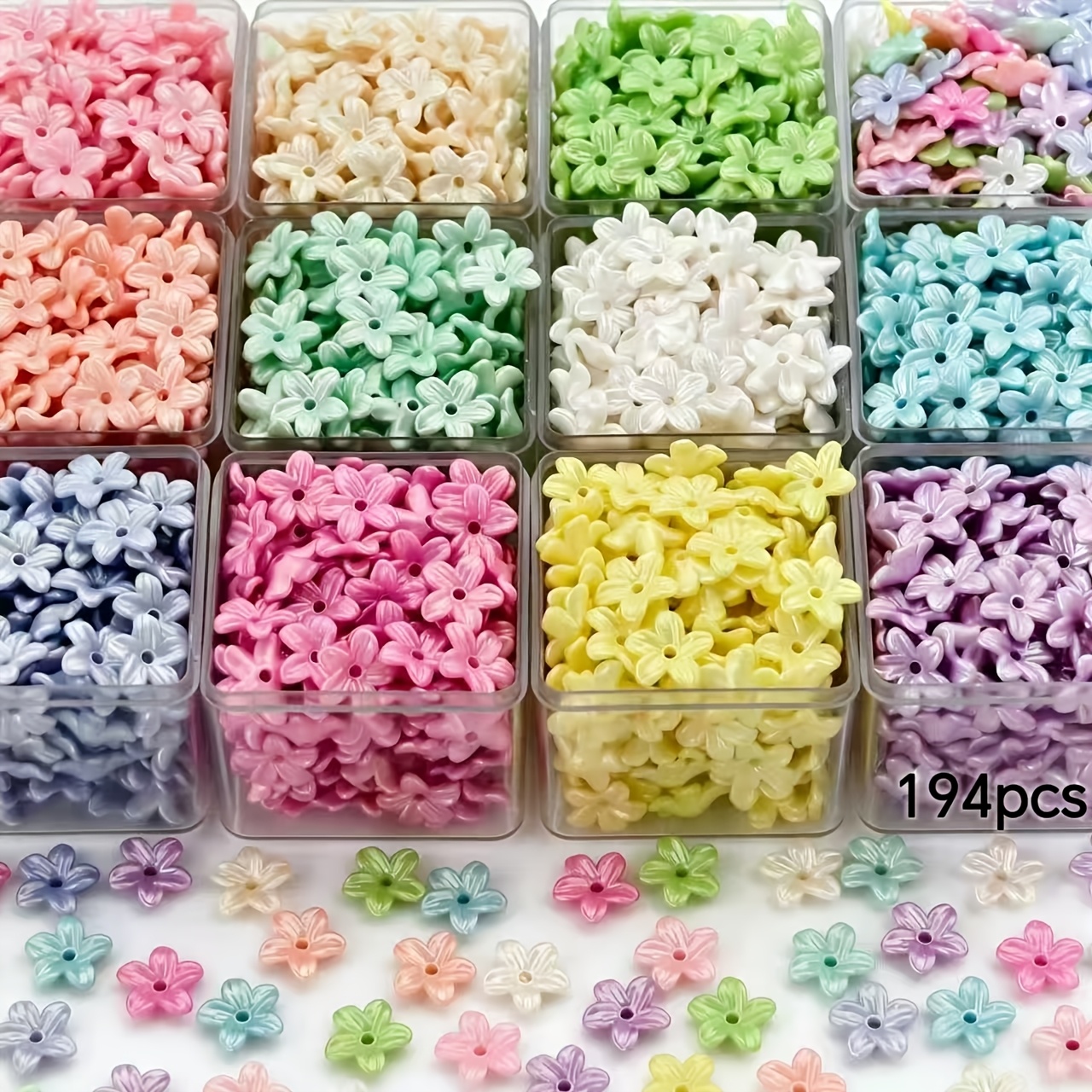 TEMU 194pcs 11mm Cherry Petal Solid Color Five-petal Flower Acrylic Decorative Beads Handmade Bracelet Necklace, Earrings, Bag Pendants, Mobile Phone