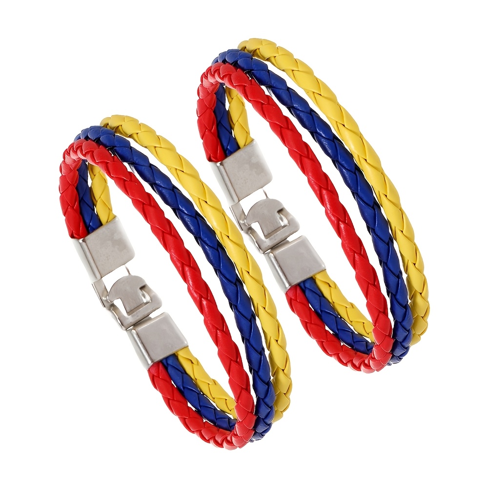 

2pcs Triple-layer String Bracelet, Simple And Elegant, Red, Blue, And Yellow, 8.98 Inches (22.8cm) , Suitable For Men And Women