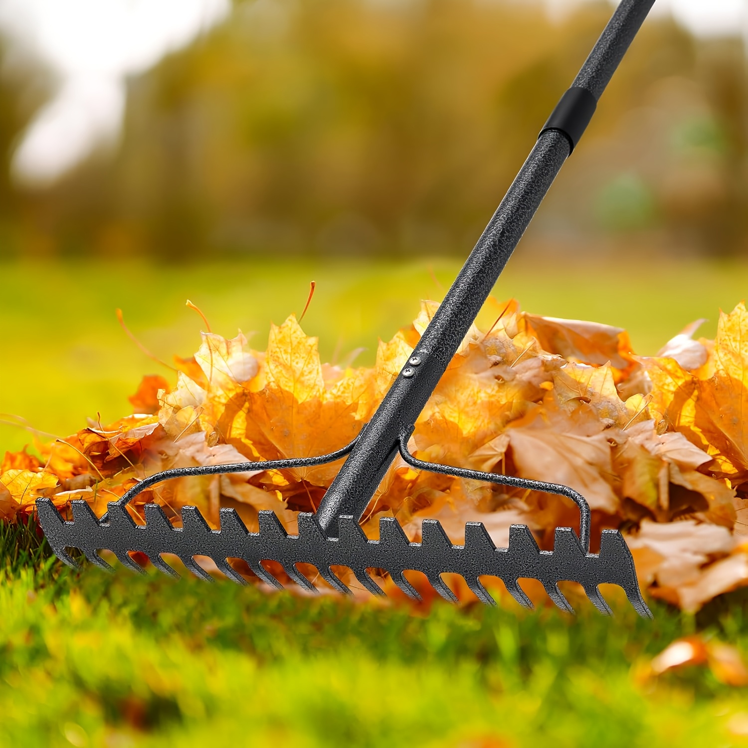 TEMU 49/63/77inch Rake - 17" With Double-sided, Heavy Duty Lightweight Stainless For Mulching & Removal, Leveling Lawn, Loosening Soil, Leaf , Soil