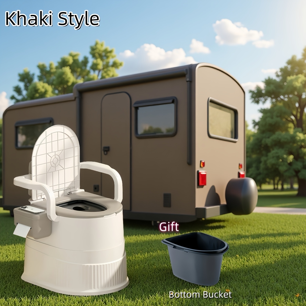 TEMU 1pc Toilettes Portables Ergonomiques avec Support | Disponible en Multicolore (, Bleu, ), Avec Couvercle, Support de Papier Toilette, Durable,