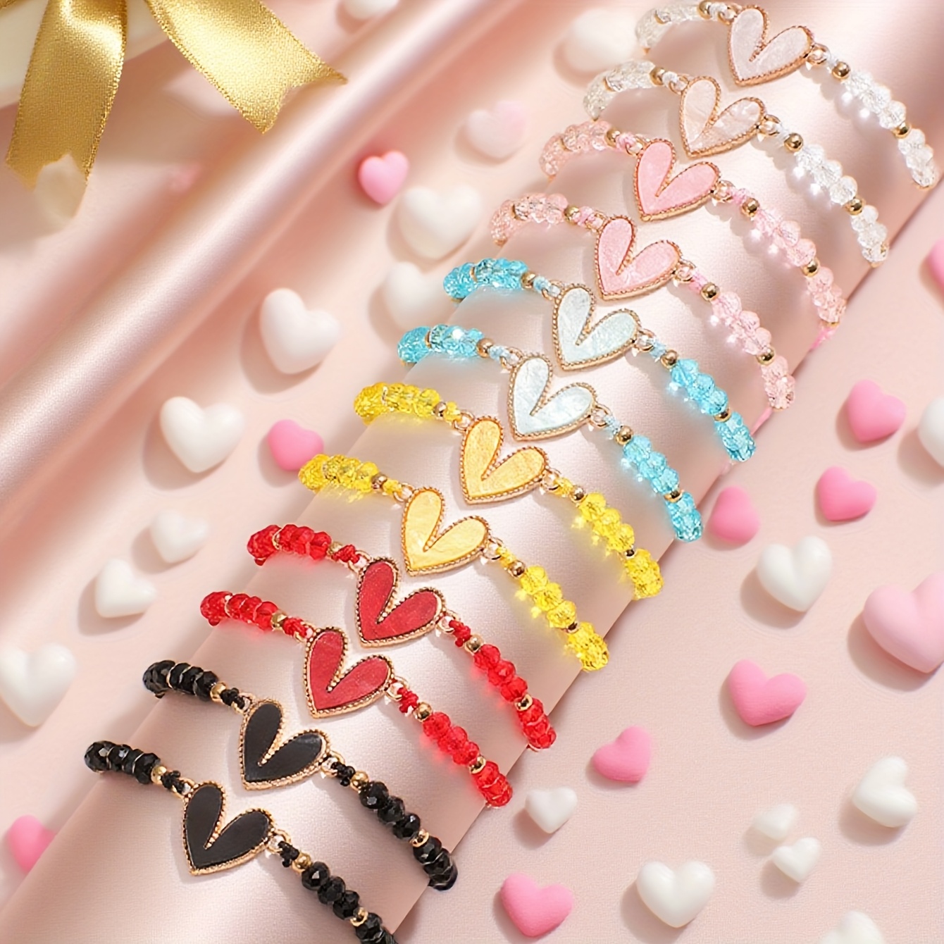 TEMU A Set Of 12 Handmade Adjustable Heart Bracelets, Gifting To On Occasions Like Mother's Day, Father's Day, Valentine's Day, And Thanksgiving.