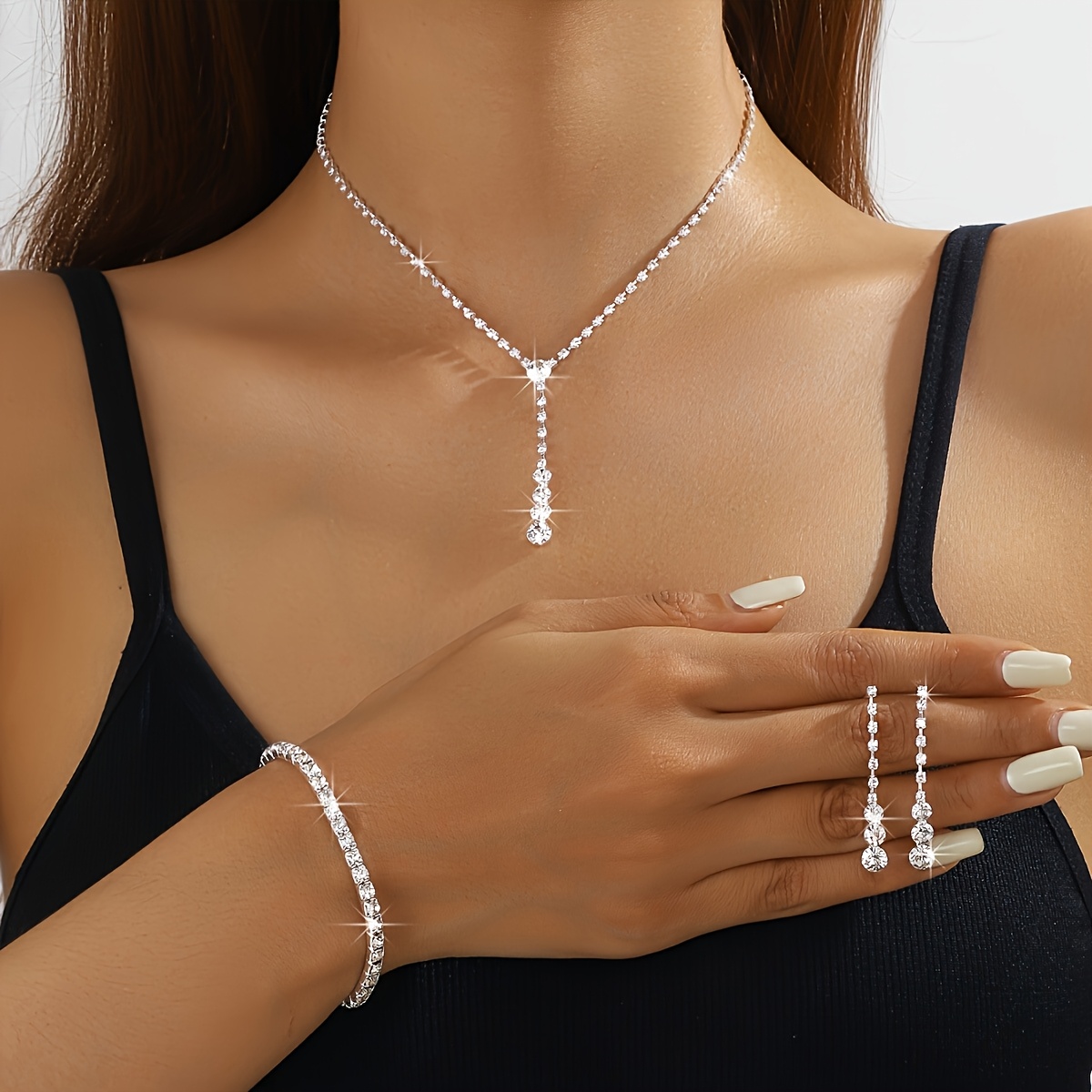 E-shop Modisches, lässiges, trendiges Schmuckset, einzelne Reihe, langer Halskette, Ohrstecker, orientalischer Hochzeitsschmuck