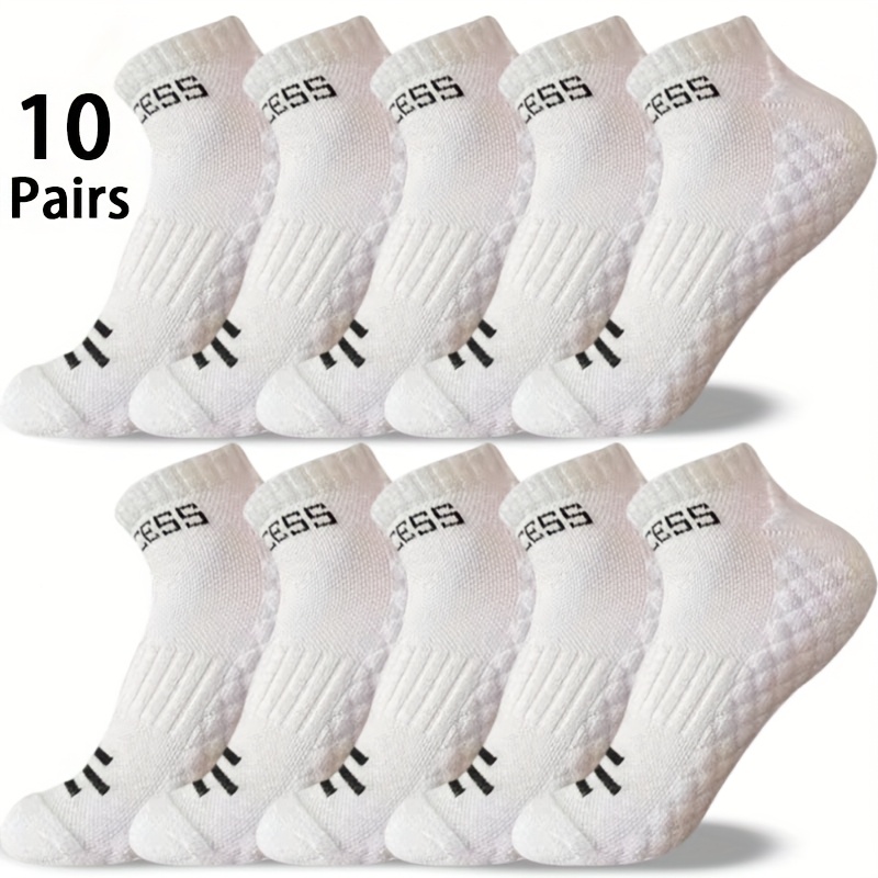 TEMU 10-pair Unisex Solid Color Athletic Ankle Socks, Breathable, Soft, And Comfortable, With Non-slip Terry Cloth Soles, Sweat-absorbent, Suitable