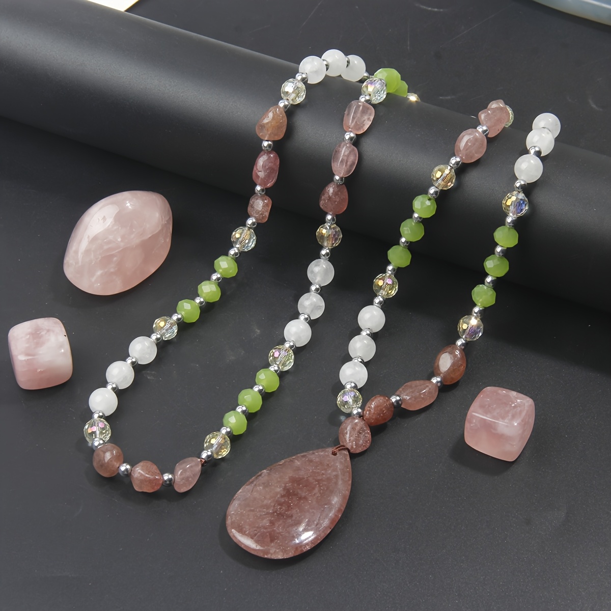Fashionable Natural Stone Bead Necklace, Multi-Layer Stackable