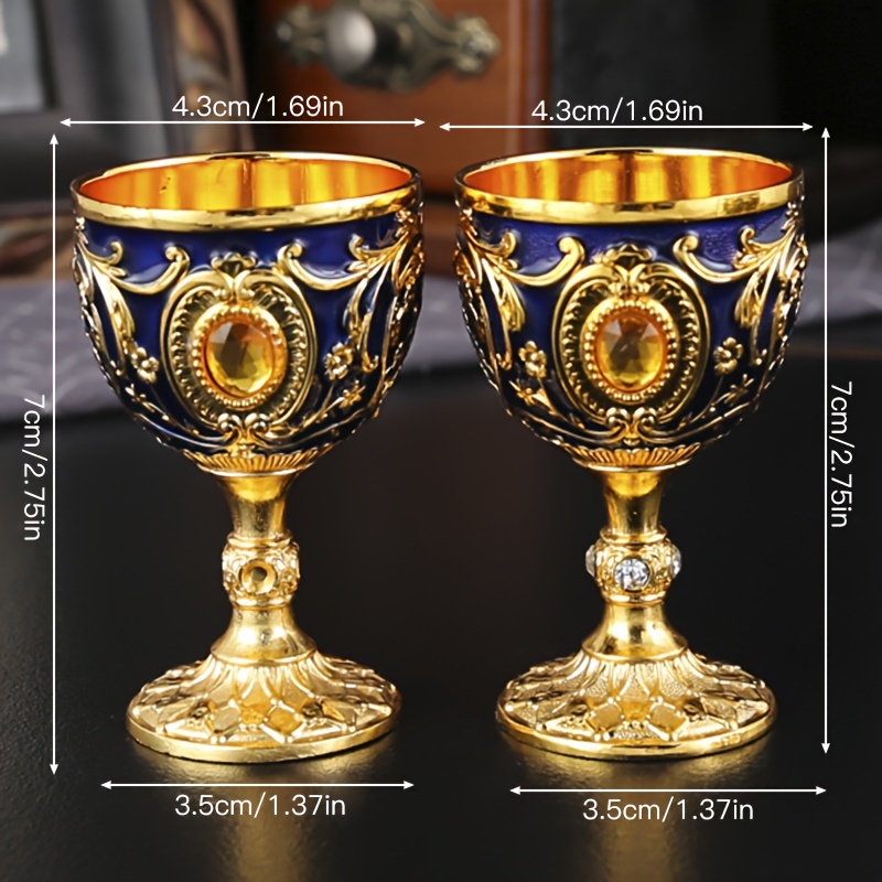 2pcs Vintage Medieval Style Imitation Renaissance Chalice Goblets, Luxurious Golden Finish with Ornate Floral Patterns, Handcrafted Metal Cups for Housewarming Gifts, Special Occasions, and Decorative Use
