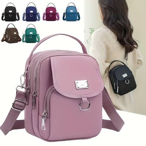 ogehuafee womens light blue nylon shoulder bag casual mini crossbody with adjustable strap multi layer external headphone hole solid zip closure small crossbody bag