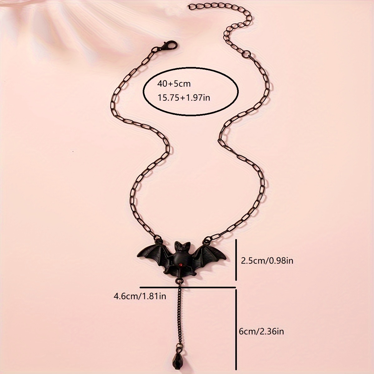 Vintage Gothic Bat Pendant Necklace with Red Gemstone Eyes