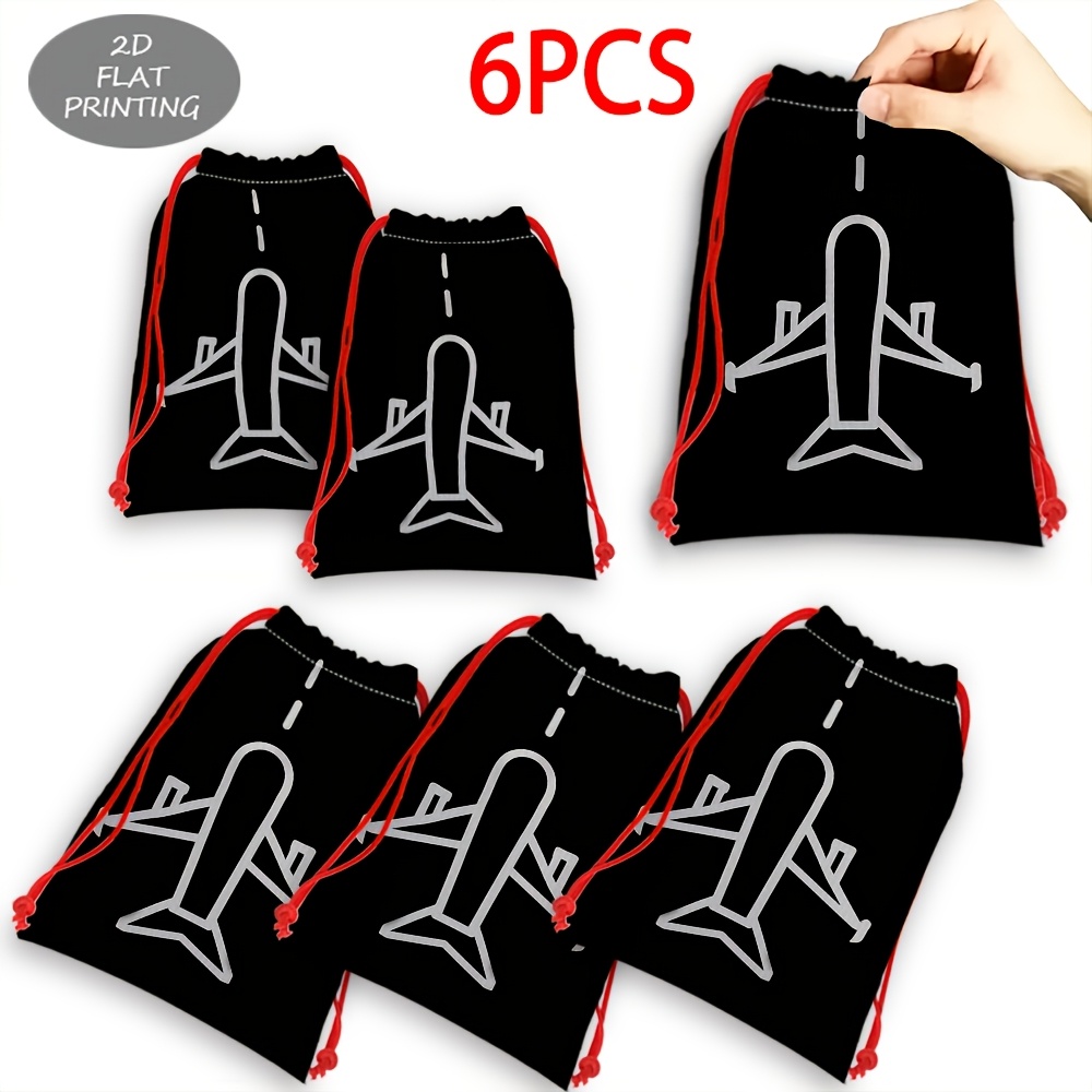 TEMU 6pcs Large Airplane-themed Drawstring Gift Bags Suitable For Parties, With Airplane Pattern & Drawstring Closure, Candy Bags For Birthdays,