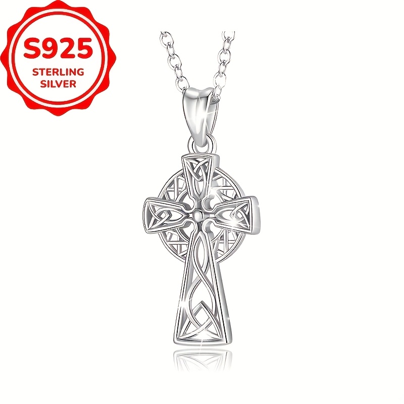 S925 Silver Celtic Knot Cross Design Pendant Necklace