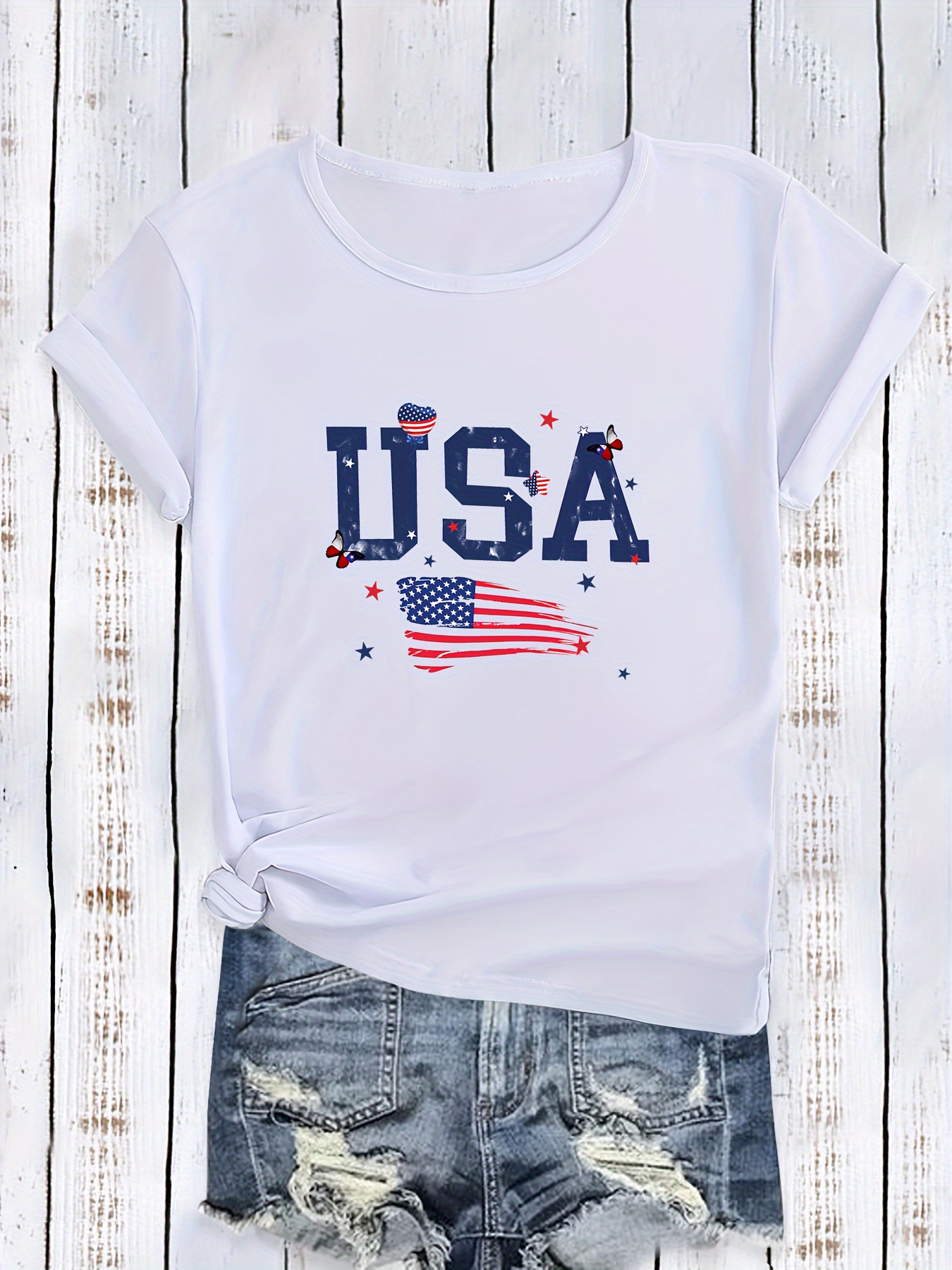 USA Bayrak Y ld z Bask l T Shirt Moda Rahat Crew Temu Turkiye