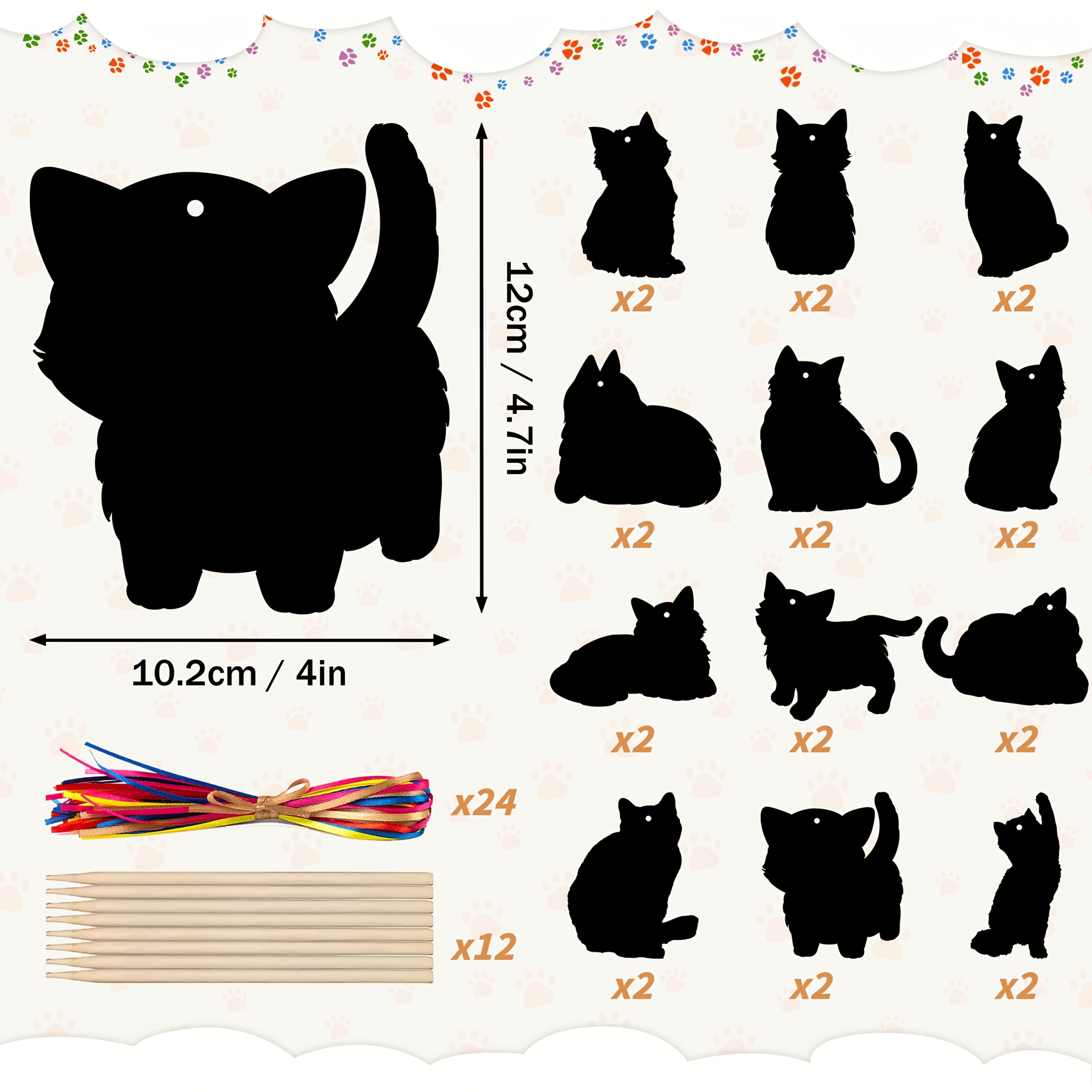 Image of 48/24pcs Cat Animal Scratch Bookmarks, Diy Cat Paper Cards Craft Kit Birthday Decorations, Catling Party Favors For School Classroom Activities