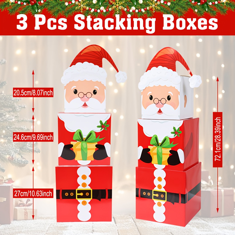 TEMU Gift For Her/him Set Of 3 Christmas-themed Stacking Boxes Featuring Santa Claus Designs, Perfect For Home Decorations During The , Including