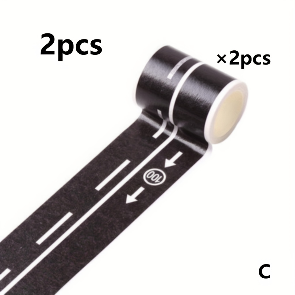 TEMU 2 Rolls Black & White Repositionable Tape - 1.9" Wide Removable Adhesive Paper Tape With Double Lines & Central Dividers For Race Car Tracks,