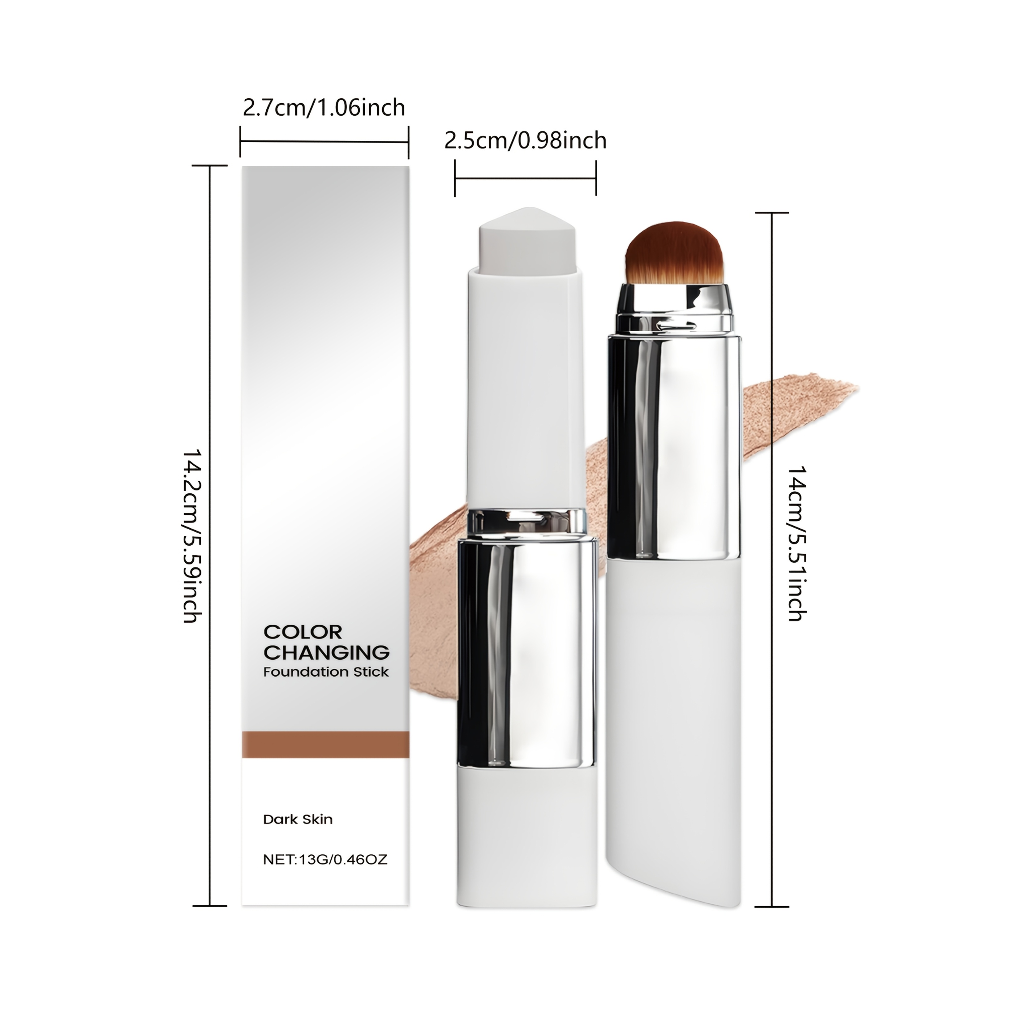 2 in 1 color changing foundation stick spring summer essential gift for girlfriend mother friend lightweight multi functional foundation stick with brush multi color       Product details 1