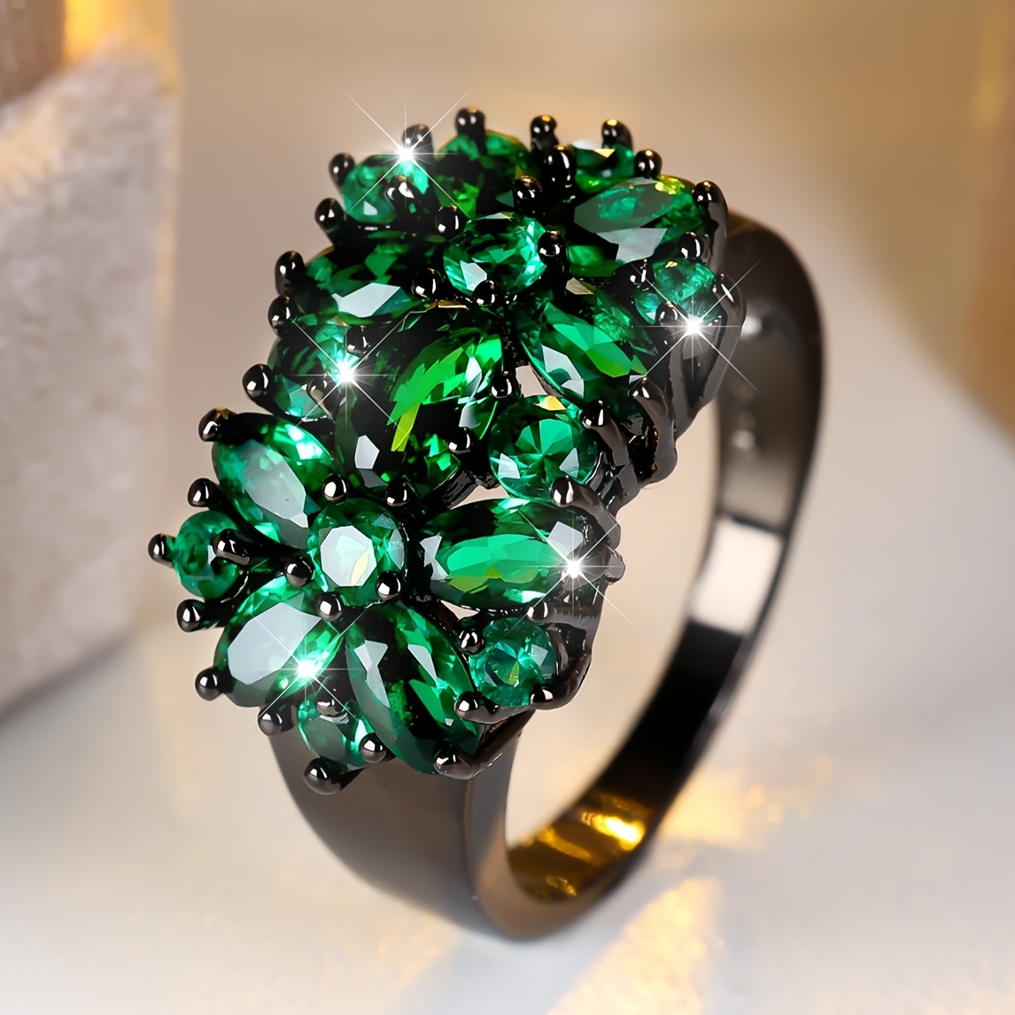 womens elegant bohemian wide band ring with emerald green black   zirconia   gunmetal plated statement jewelry for   casual attire luxury   year round   2