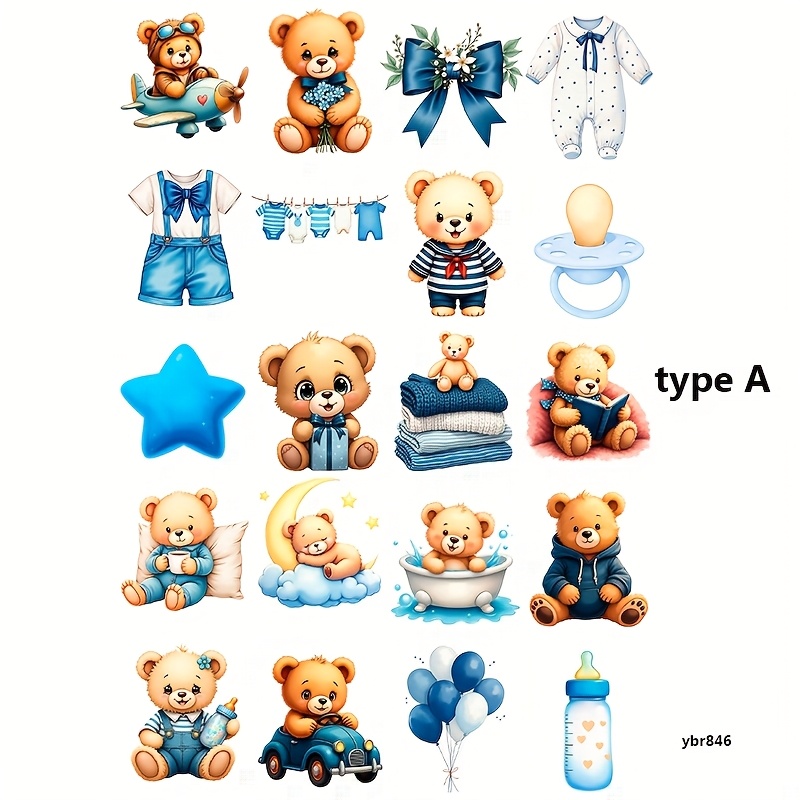 Image of 1 Pack Blue Bear Series Stickers Cute Playing Little Bear Pattern Aesthetic Sticker Diy Crafts Mini Material Paper 2d Irregular Self-adhesive Stickers For Journals Scrapbooking Supplies, 2d Flat