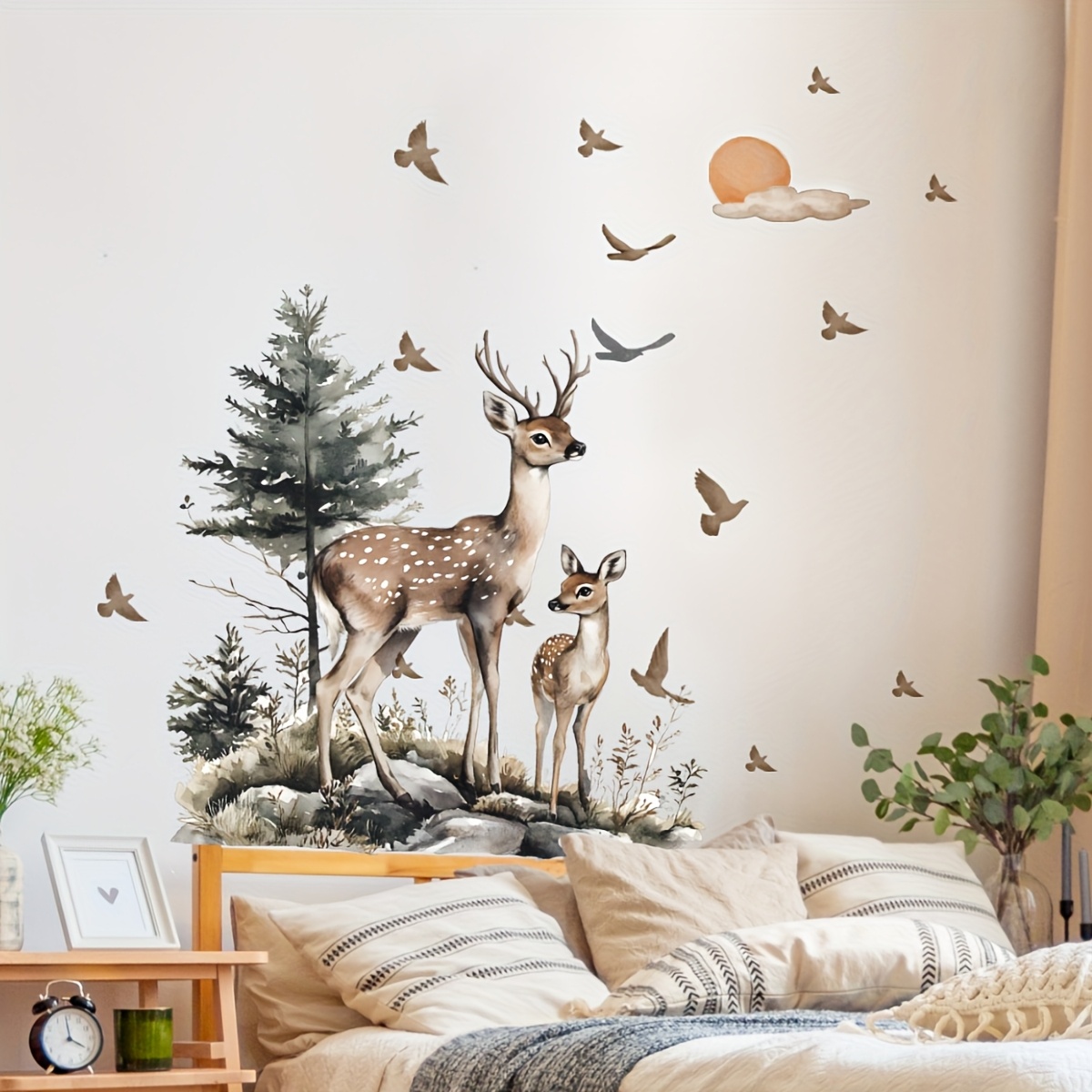 

2pcs Set 30*60cm*2pcs Forest Deer Background Wall Decoration Living Room Bedroom Balcony Wall Sticker Self-adhesive Removable M14100-zw