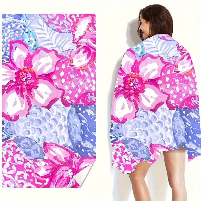 

1pc Flower Printed Oversized Beach Towel, Super Absorbent Microfiber Swimming Towel, Summer Fashionable Pool Towel, 62"x31", Beach Accessories, Holiday Essential Gift