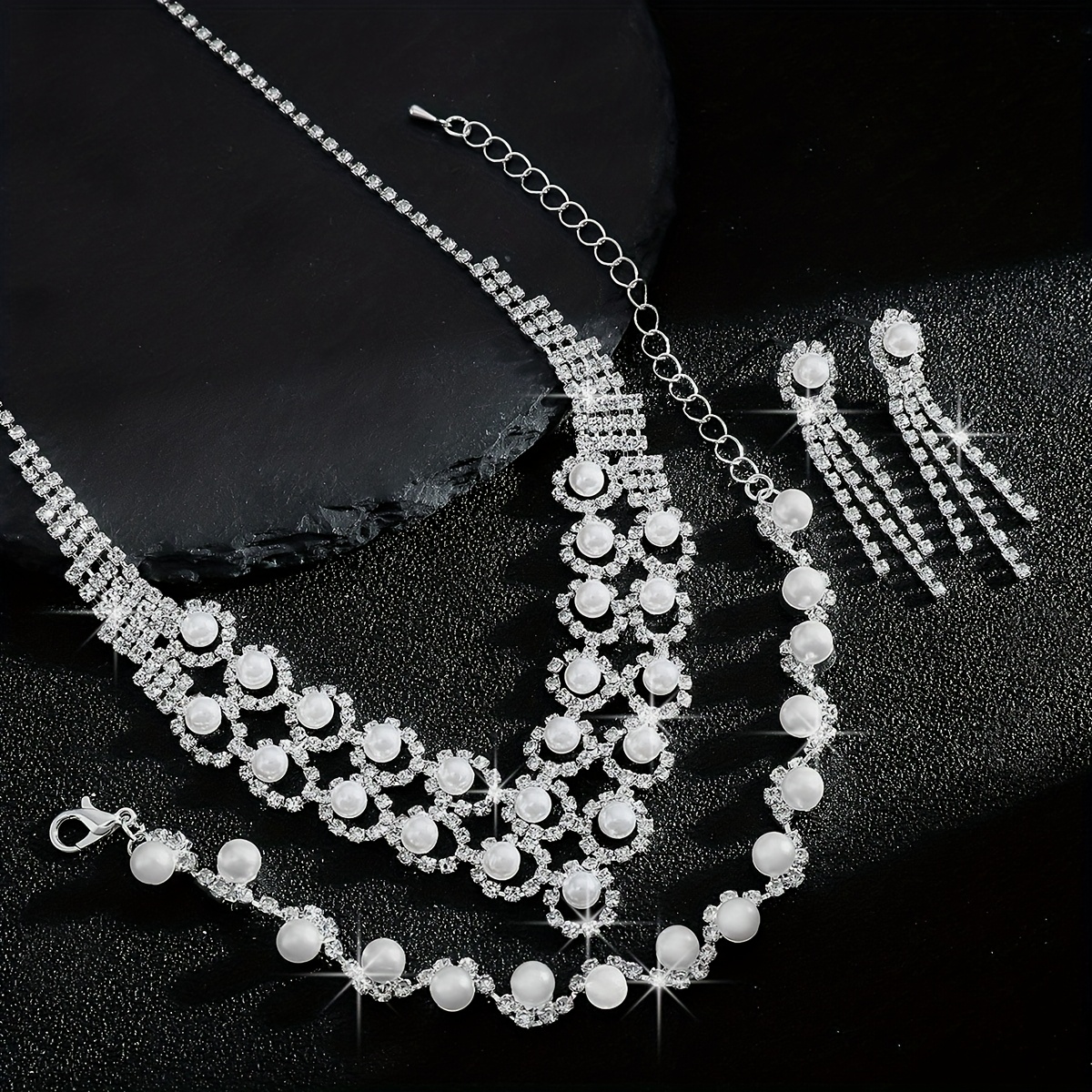 3pcs Vintage Imitation Pearl Sunflower Jewelry Set