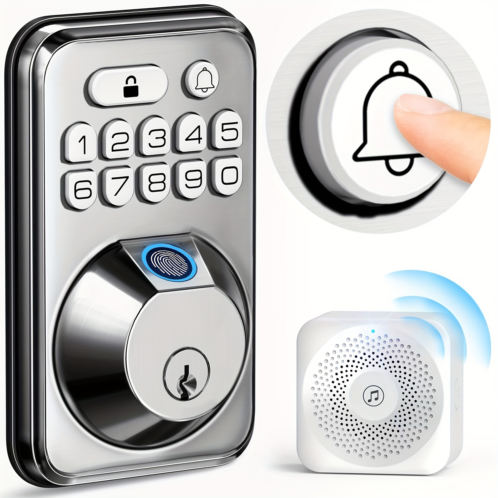 

Teeho 2 In 1 Fingerprint & Doorbell Keyless Entry Door Lock With Wireless Chime, Smart Biometric Door Lock For Front Door