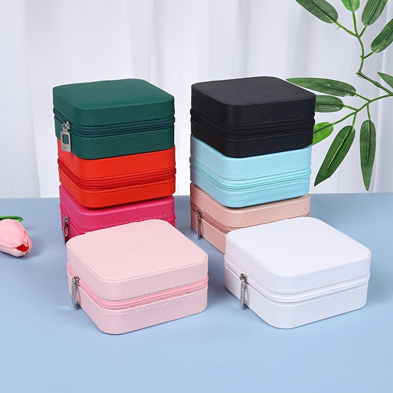 

Chic Mini Faux Leather Jewelry Organizer - Portable Travel Case For Necklaces, Earrings & Rings With Zipper Closure - Perfect Gift For Christmas &