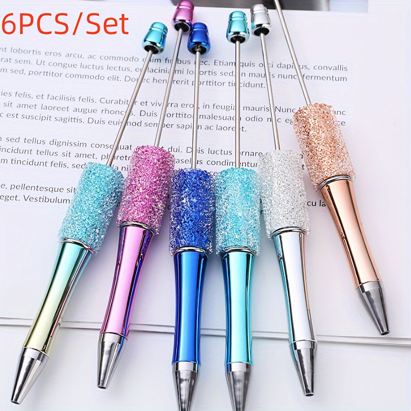 

6-piece Sparkling Rhinestone Beaded Ballpoint Pens, Creative Twistable Gel Ink Pens