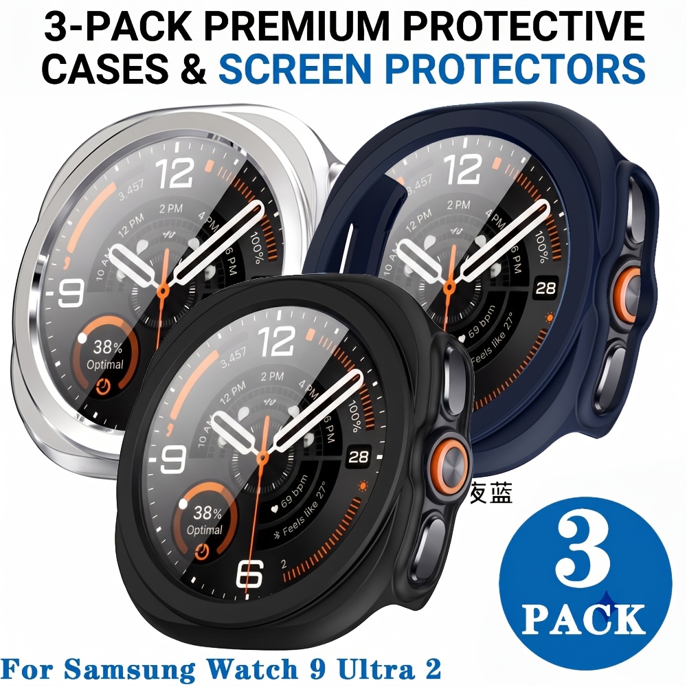 TEMU 3pcs Glass+case For For Galaxy Watch Ultra 2 47mm 2026 Tempered Glass Screen Protector & Hard Pc Protective Bumper Accessories